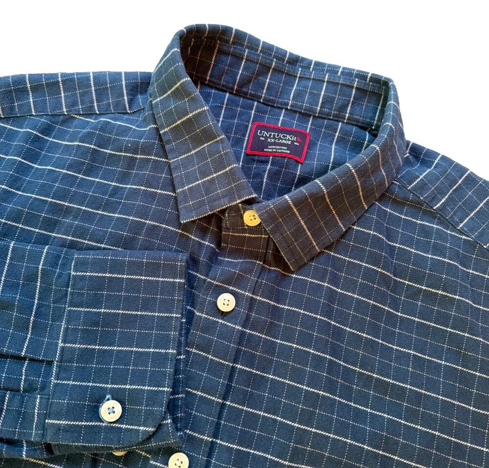 UNTUCKit Shirt Mens Blue Flannel Plaid Button Up Long Sleeve Size 2XL XXL